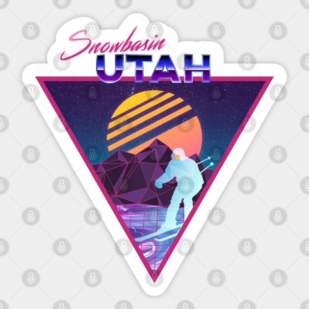 Retro Vaporwave Ski Mountain | Snowbasin Utah | Shirts, Stickers, and More! Sticker by KlehmInTime